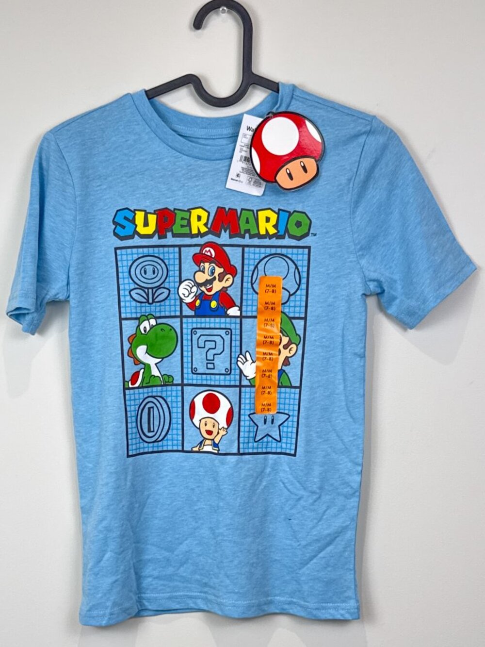 🔥4 for $20🔥 Super Mario Mad Engine Boys Blue Graphic T-Shirt Tee Size M 7-8